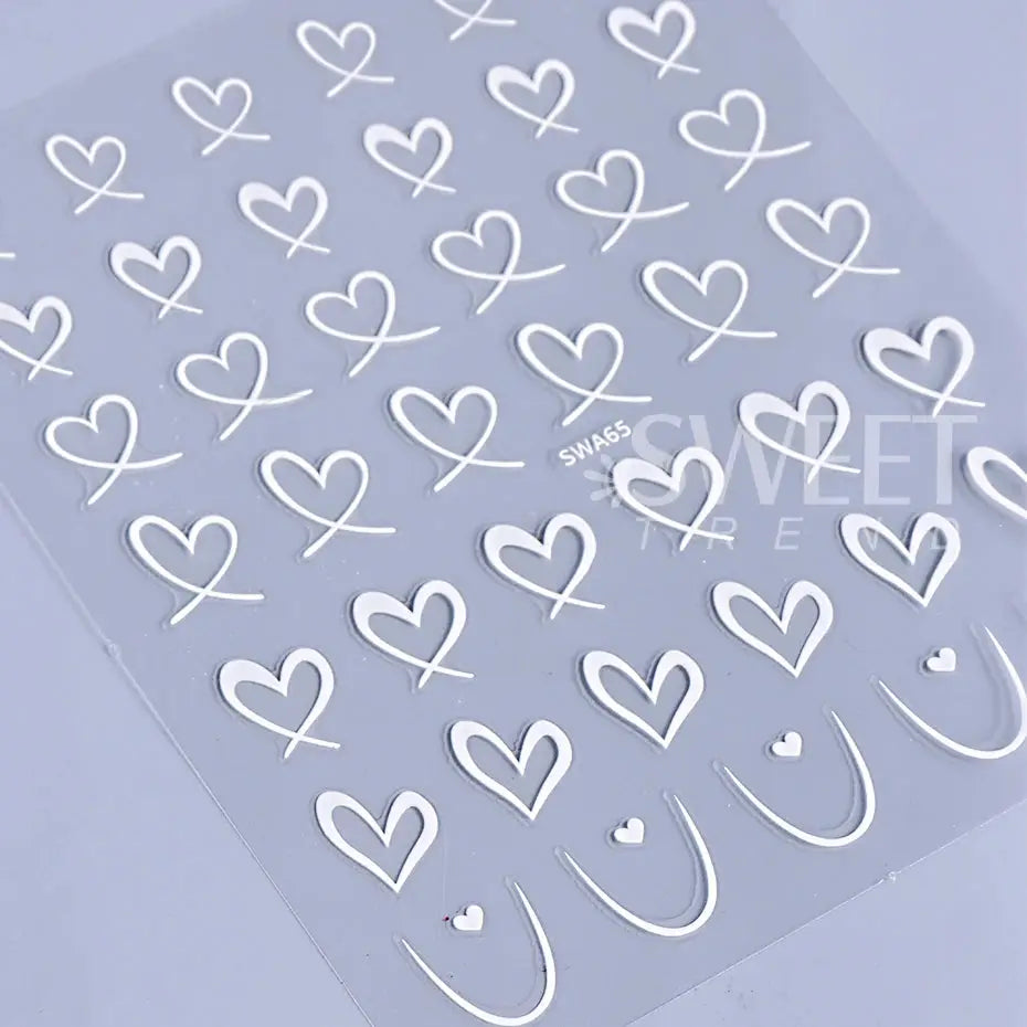 Valentine's Day nail art stickers by Simples Market - white heart-outline decals for DIY manicure