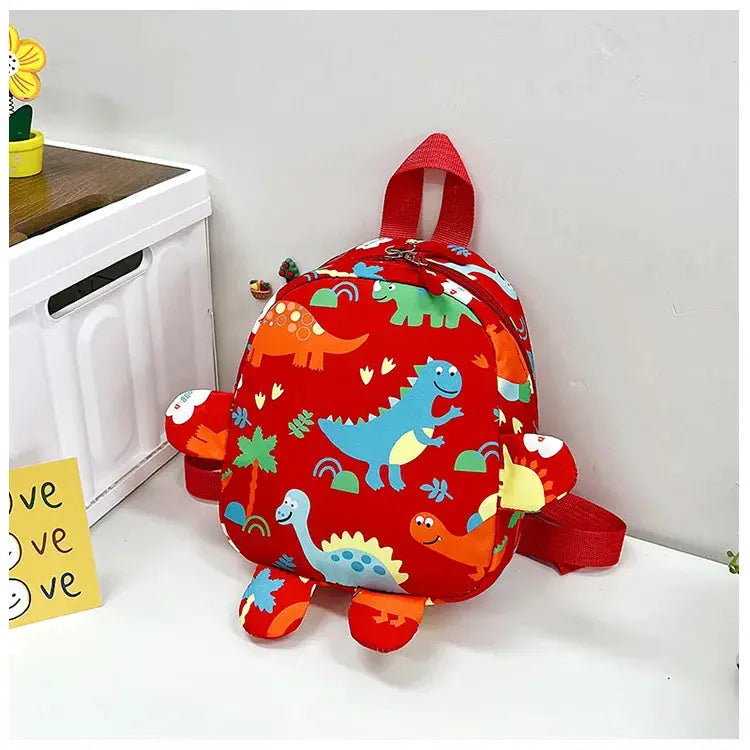 Dinosaur kids backpack by Simples Market, red with colorful dinosaurs, school bag for boys and girls