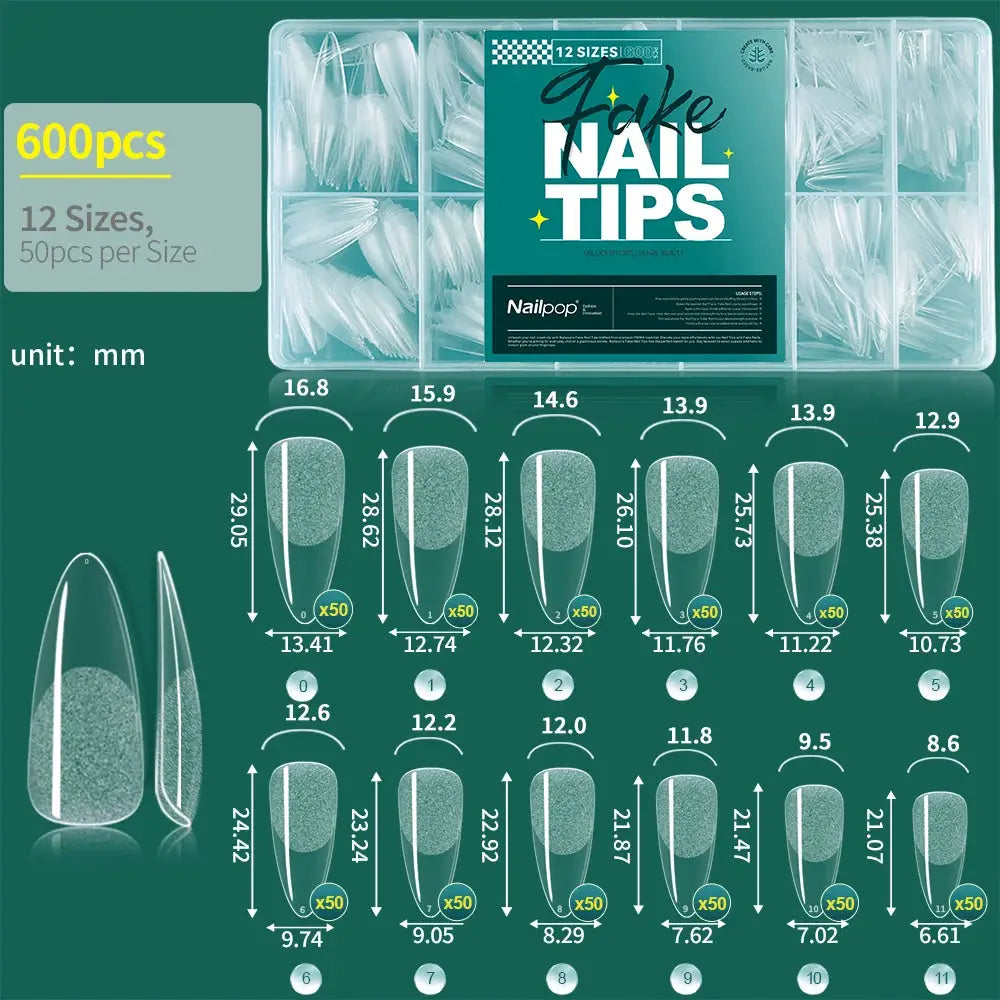 NailPop Soft Gel Nail Tips 600 Pcs Full Cover Coffin Almond Oval Shapes For Salon Quality At Home