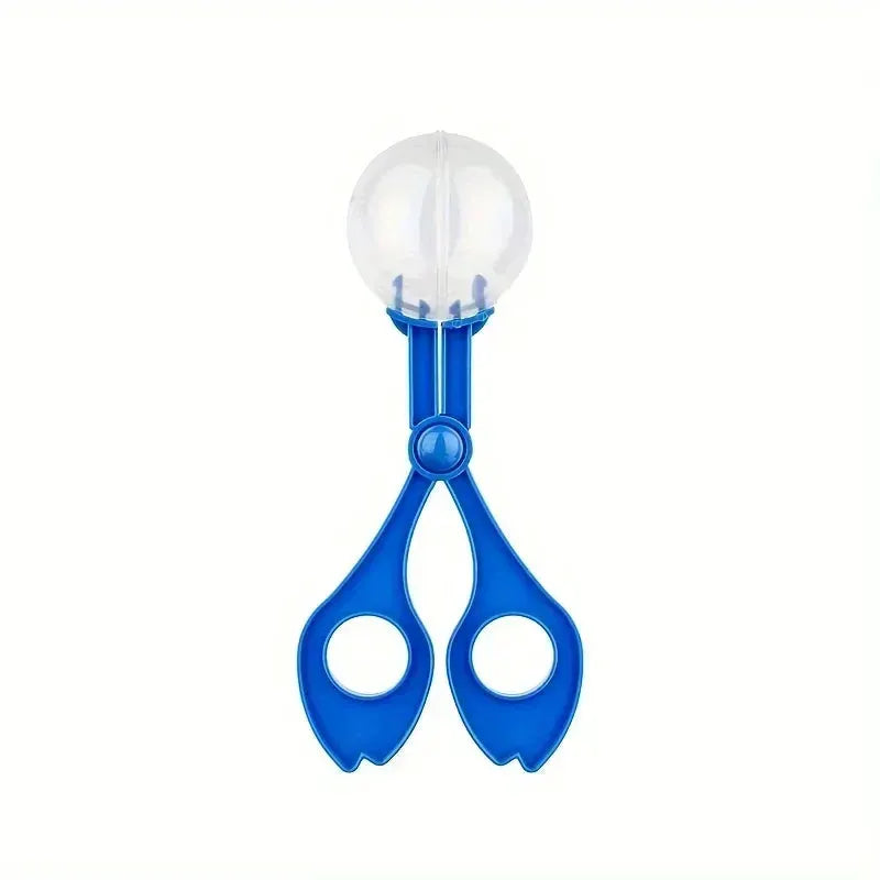 Color Bubble Large Bead Clip insect catching tool, blue plastic scissors-style clip with clear bubble.