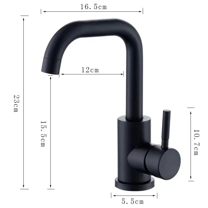 Black matte bathroom basin faucet by Simples Market; 304 stainless steel, single-handle mixer, high-arc spout.