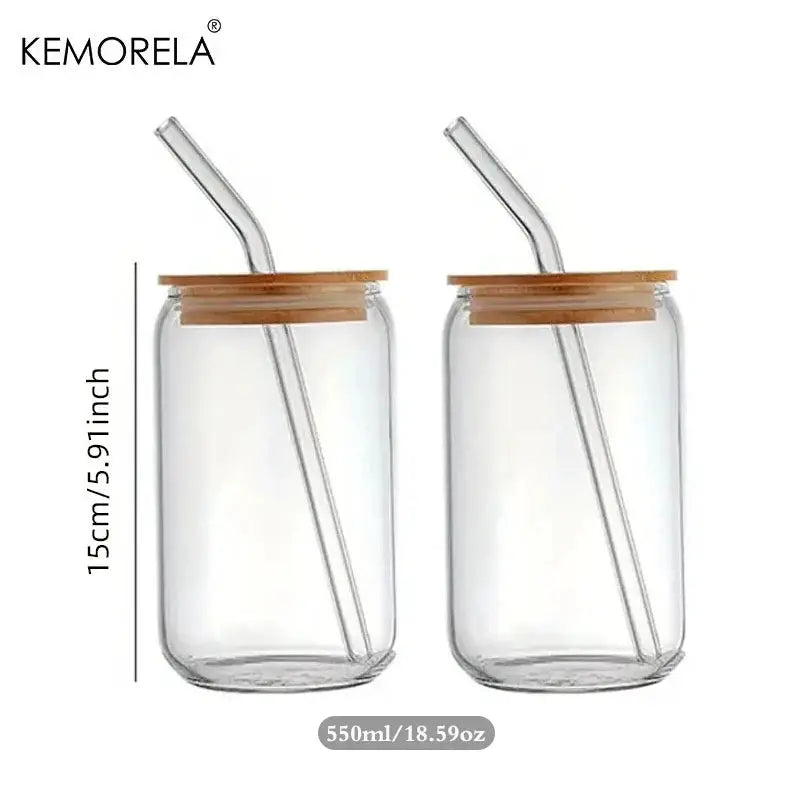 18.6oz 540ML Can Shaped Glass Cups With Bamboo Lids And Glass Straws For Beer Iced Coffee Wine Cocktail