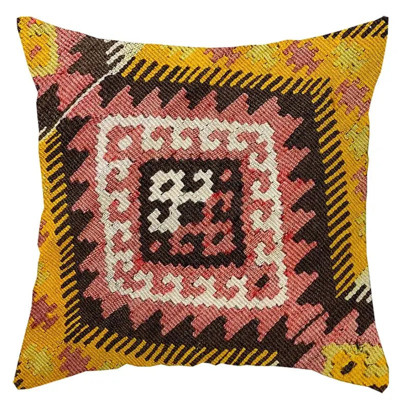 Bohemian Linen Cushion Cover with multicolor geometric print by Simples Market for living room decor