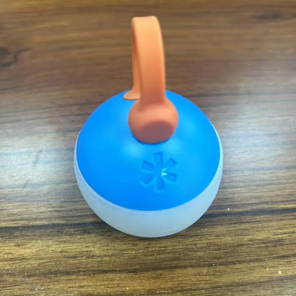 Super Mini Retro Snow Camping Lantern by Simples Market, blue round body with orange hanging hook