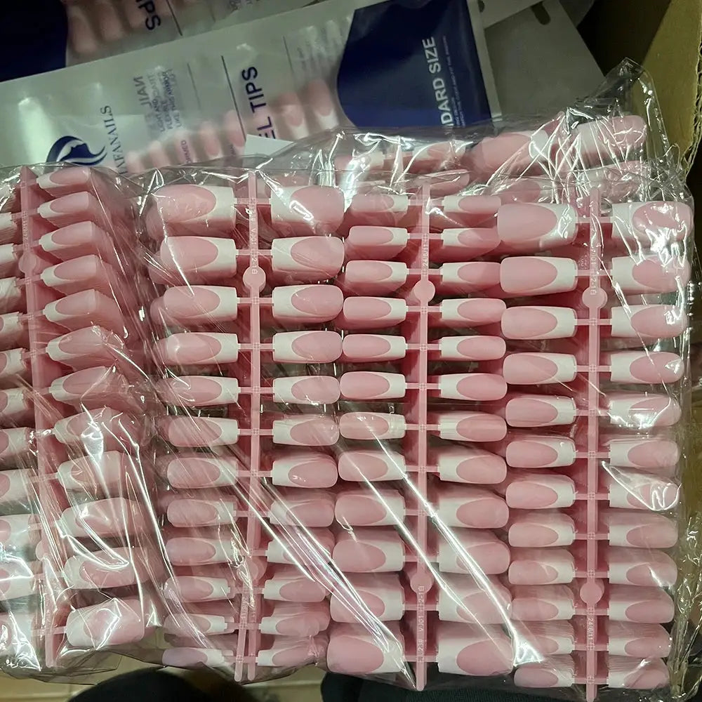 120Pcs Medium Long Square Acrylic French Press On Nails Full Cover For Women Mixed Sizes