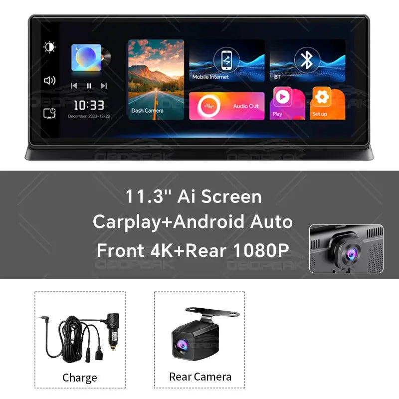 K2 Pro Car DVR 4K Dash Cam Dual Lens Wireless CarPlay Android Auto GPS