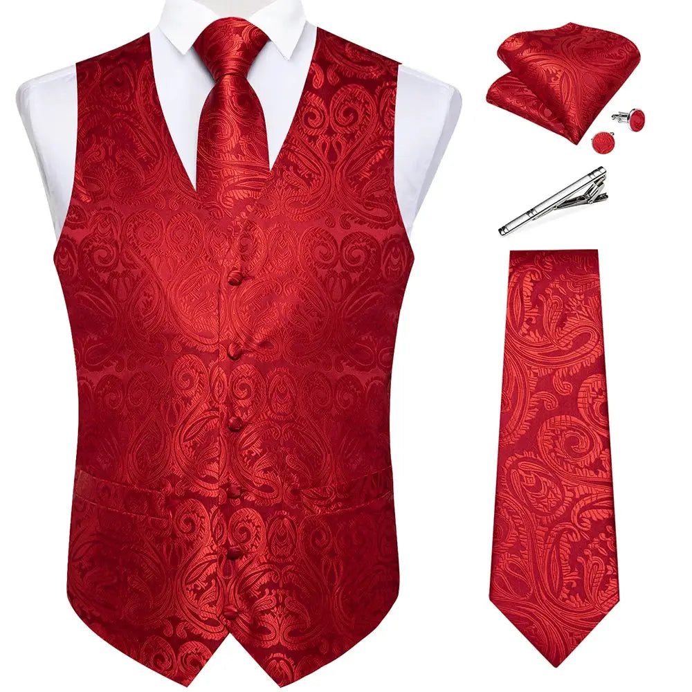 Black Jacquard Men Vest Paisley Single Breasted Wedding Groom