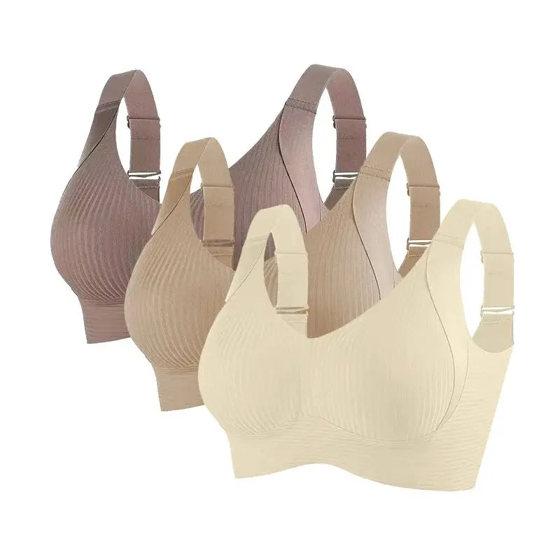 4-pack ribbed seamless push-up bras, non-wire, V-neck in nude tones