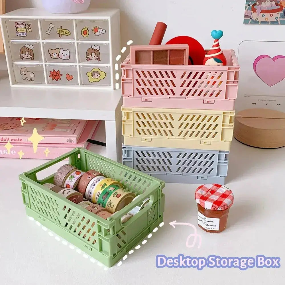 Simples Market 5-pack plastic folding desktop storage baskets in pastel pink, yellow, blue, and green