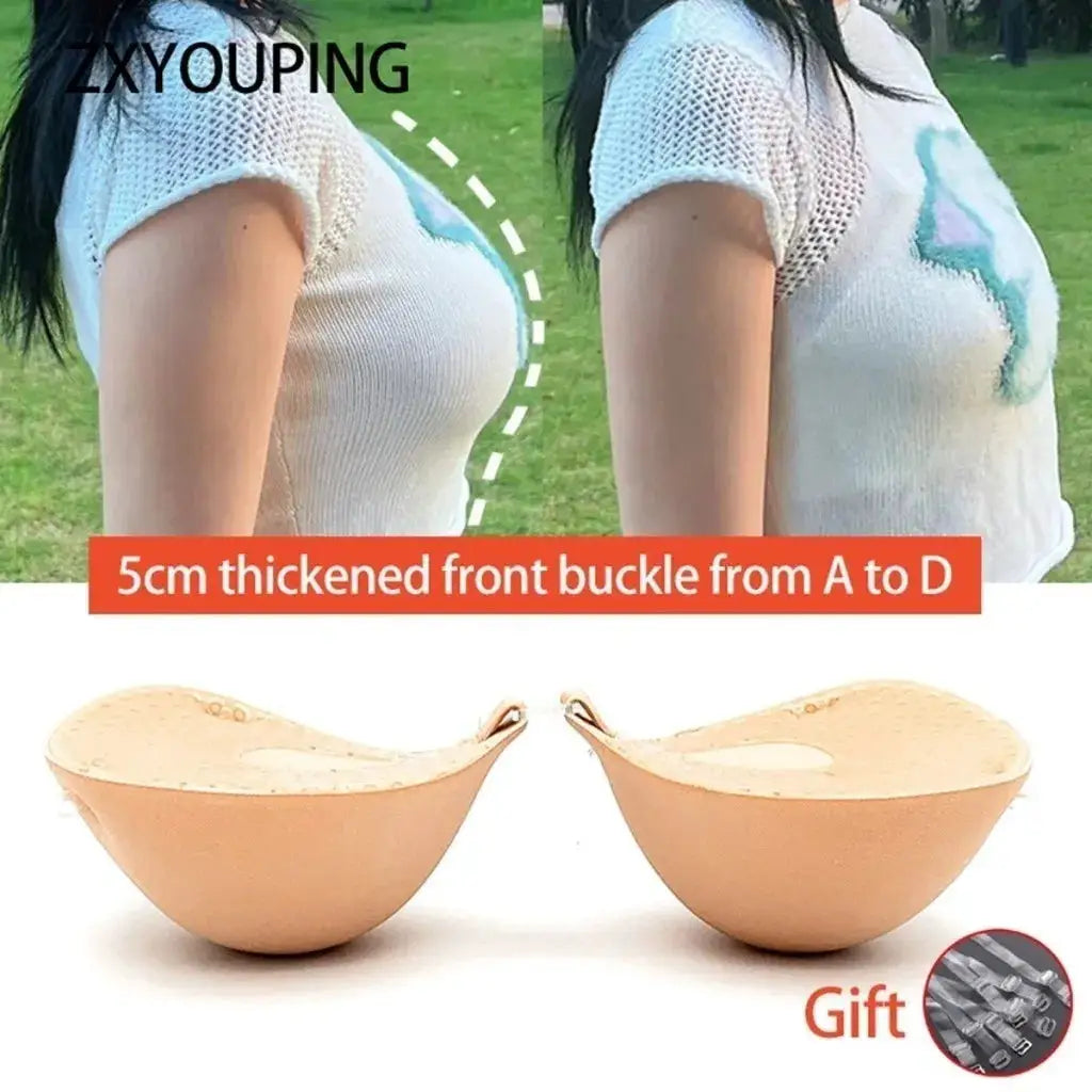 Simples Market adhesive padded strapless bra set with beige silicone cups (2-piece) and nipple tape
