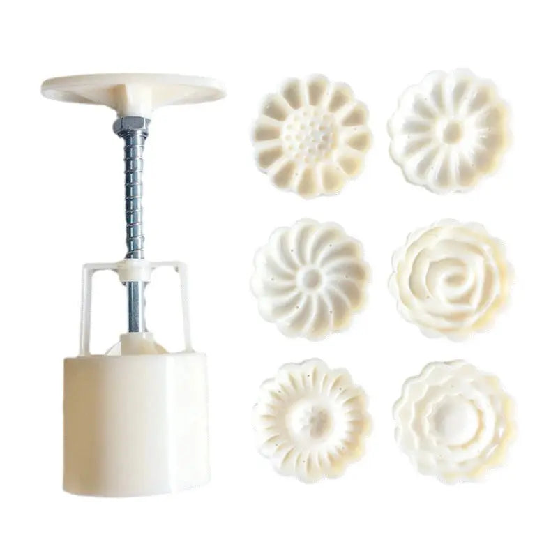 Six Piece 50g Mooncake Mold Set With Pattern Seals For Mid Autumn Cakes Diy Cookies And Floral Desserts