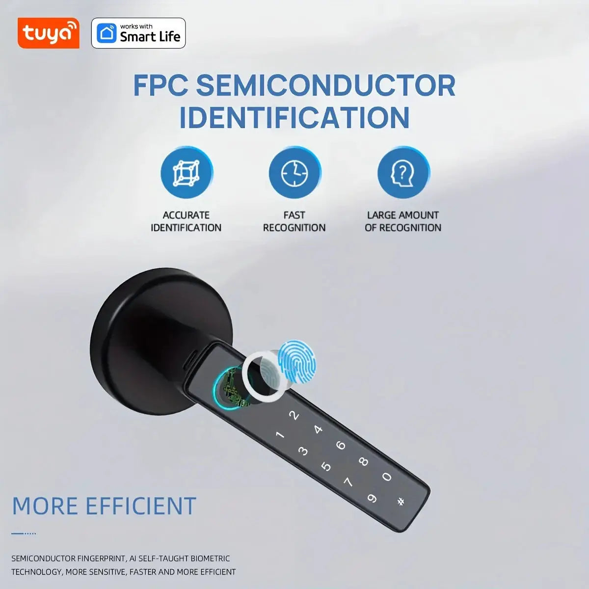 Tuya smart biometric door handle lock with fingerprint scanner and keypad, black finish by Simples Market.
