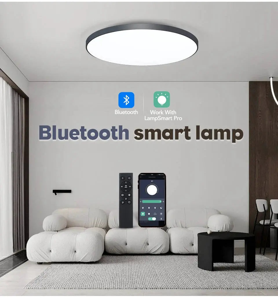 MARPOU smart ceiling lamp by Simples Market with Bluetooth, remote control, white circular design, dimmable LED