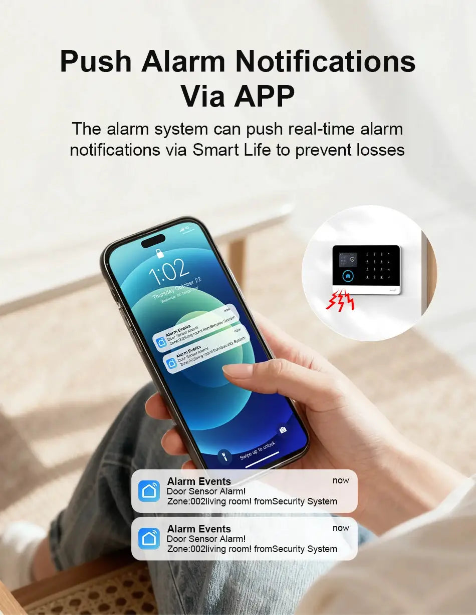 PGST 4G/2G WiFi GSM wireless alarm system with PIR sensor; smartphone push alerts via app