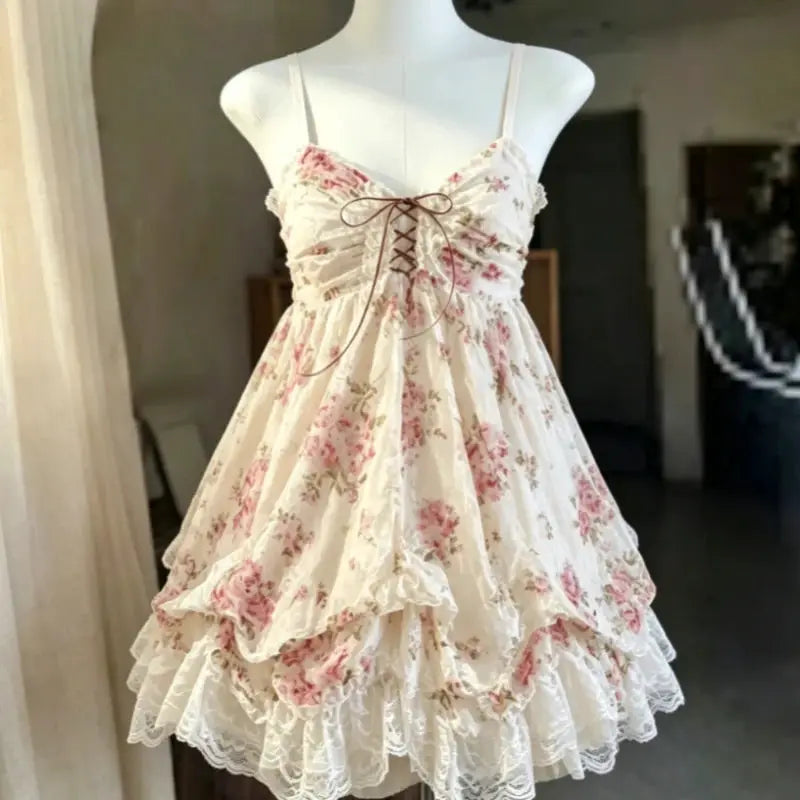 2000s Gothic Vintage Mini Dress Sleeveless Lace Y2K Lolita Party Black