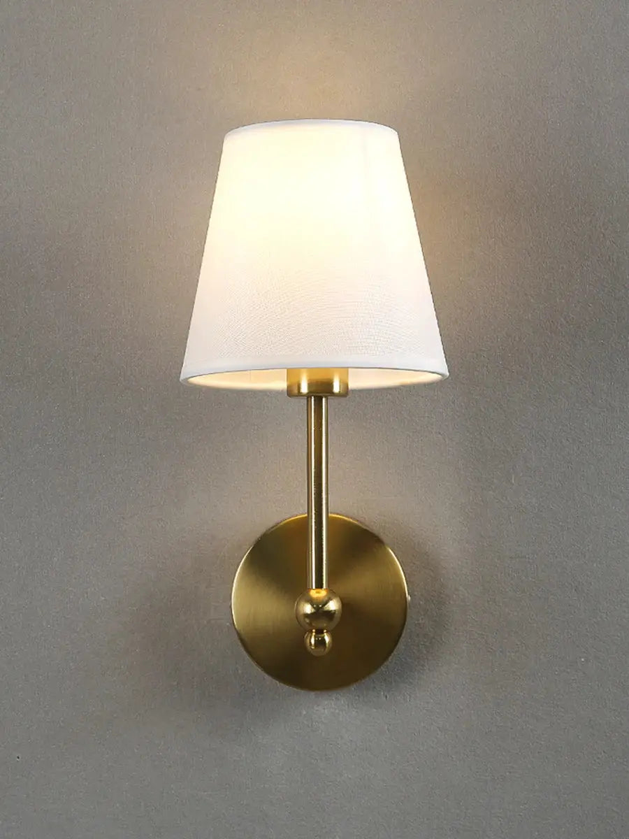 American retro brass wall lamp with white fabric shade