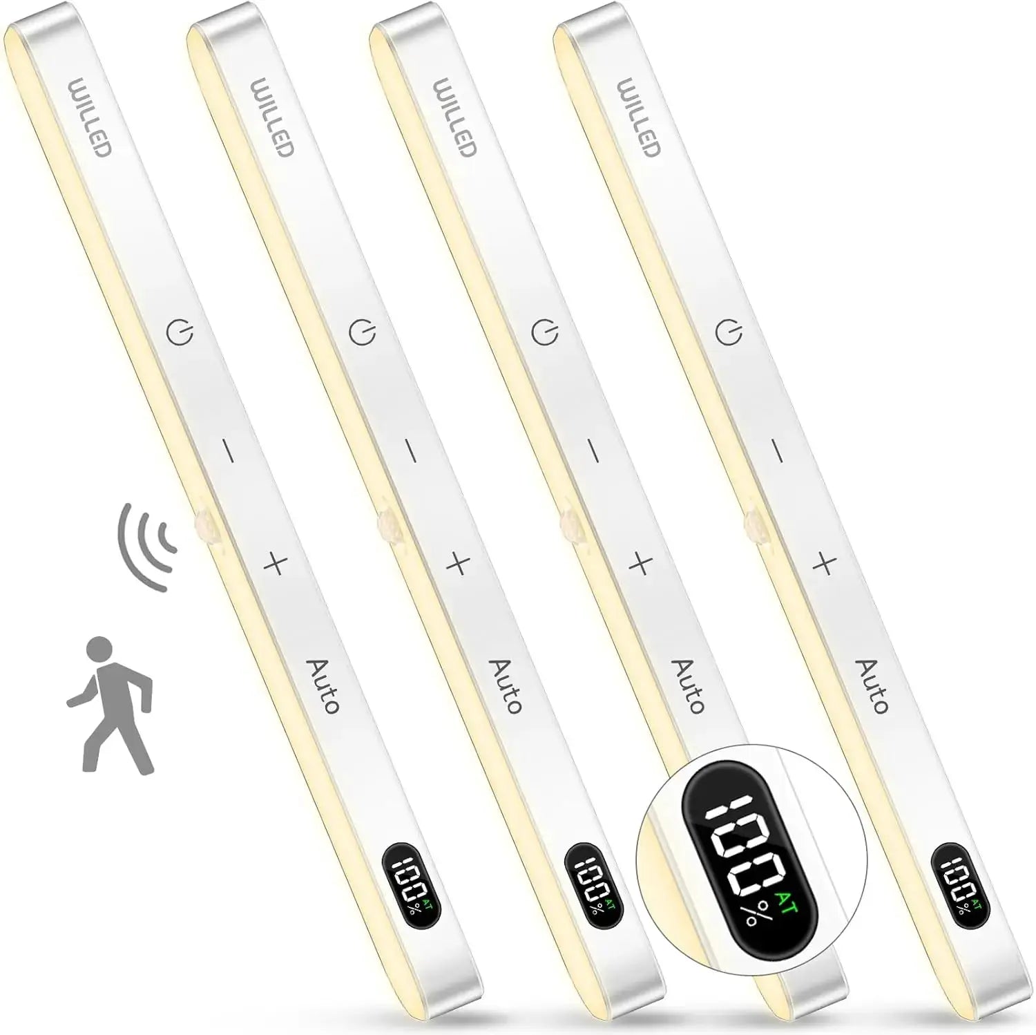 WILLED 60 LED warm-light motion-sensor cabinet light bar, 4-pack, Simples Market, wireless rechargeable