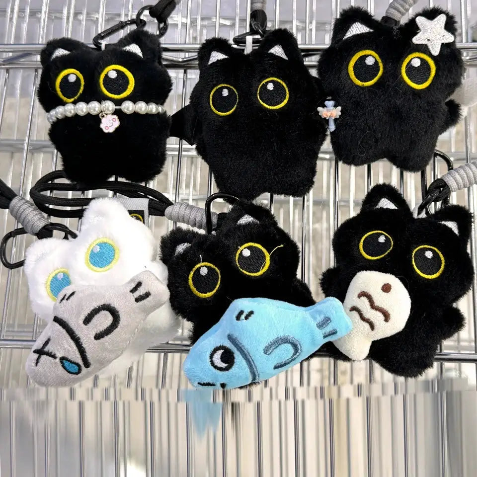 Cute Plush Black Cat Keychain Bag Charm Pendant Kawaii Toy For Women And Couples Gift Accessories