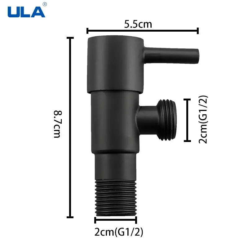 ULA single cold water valve for bidet faucet, stainless steel angle valve with 2cm G1/2 thread, black.