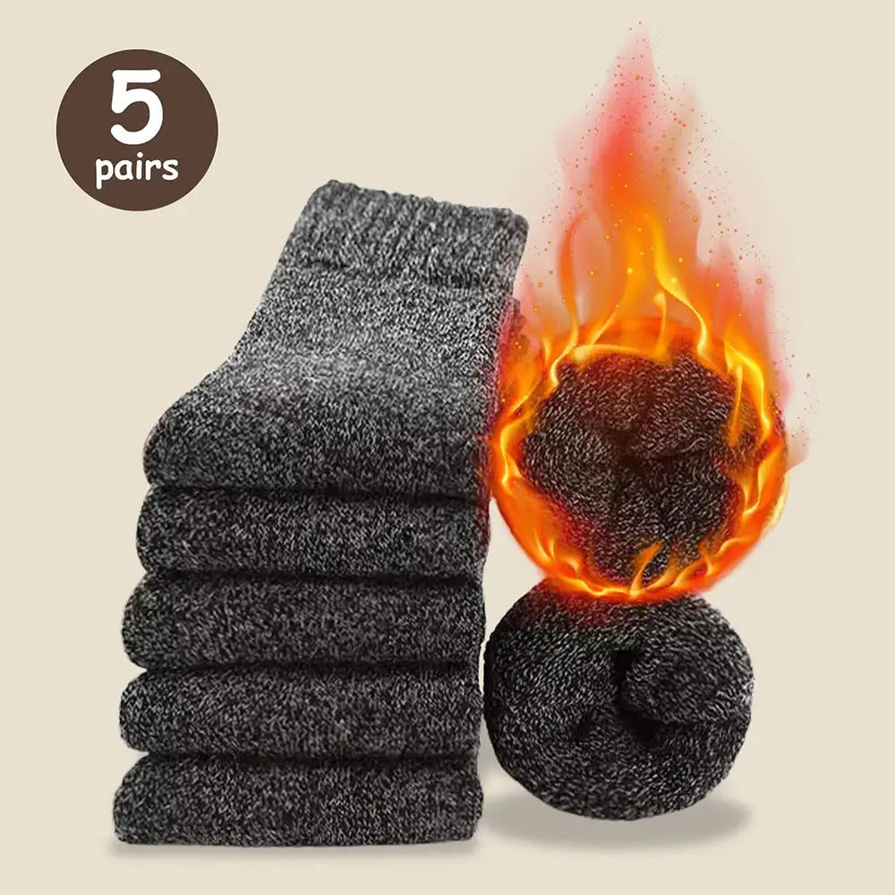 Men's Thick Mid Calf Warm Socks For Snow Boots Elastic Fit Thermal Insulated Knit Polyester Elastane Blend Solid Color