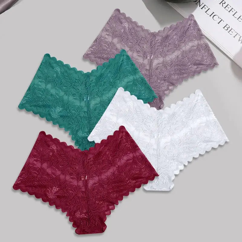 Women’s lace floral boyshorts underwear set in 5 colors: purple, teal, burgundy, magenta, white