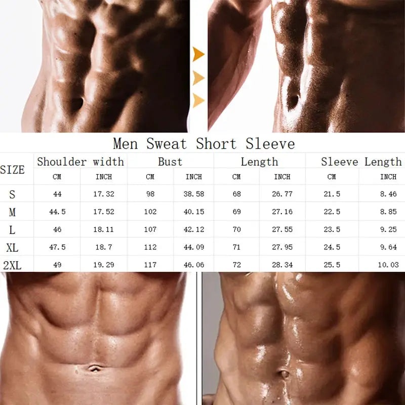 Men's sauna compression short-sleeve shirt for workouts; weight-loss body shaper.