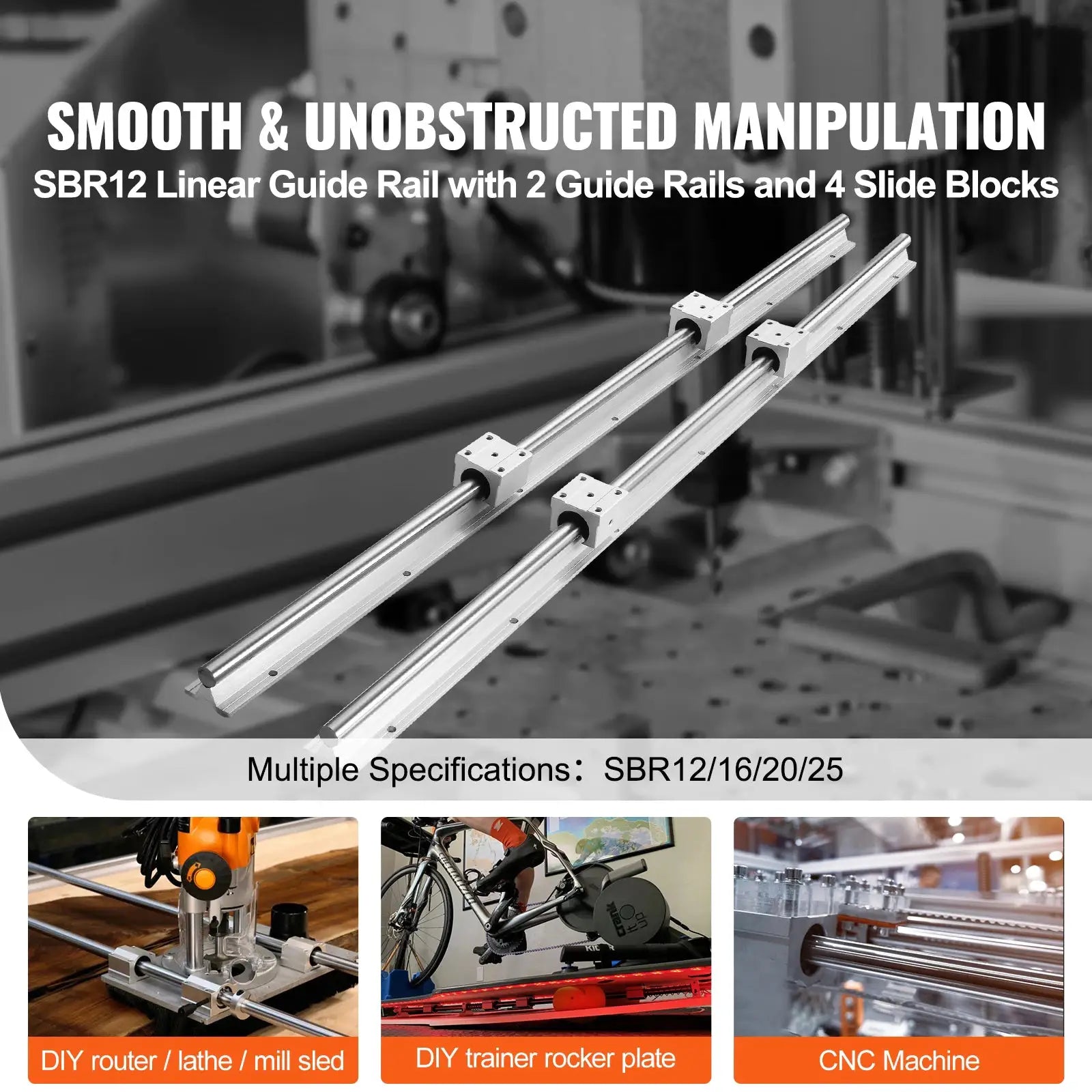 Simples Market SBR12 linear guide rail kit with 2 rails and 4 slide blocks