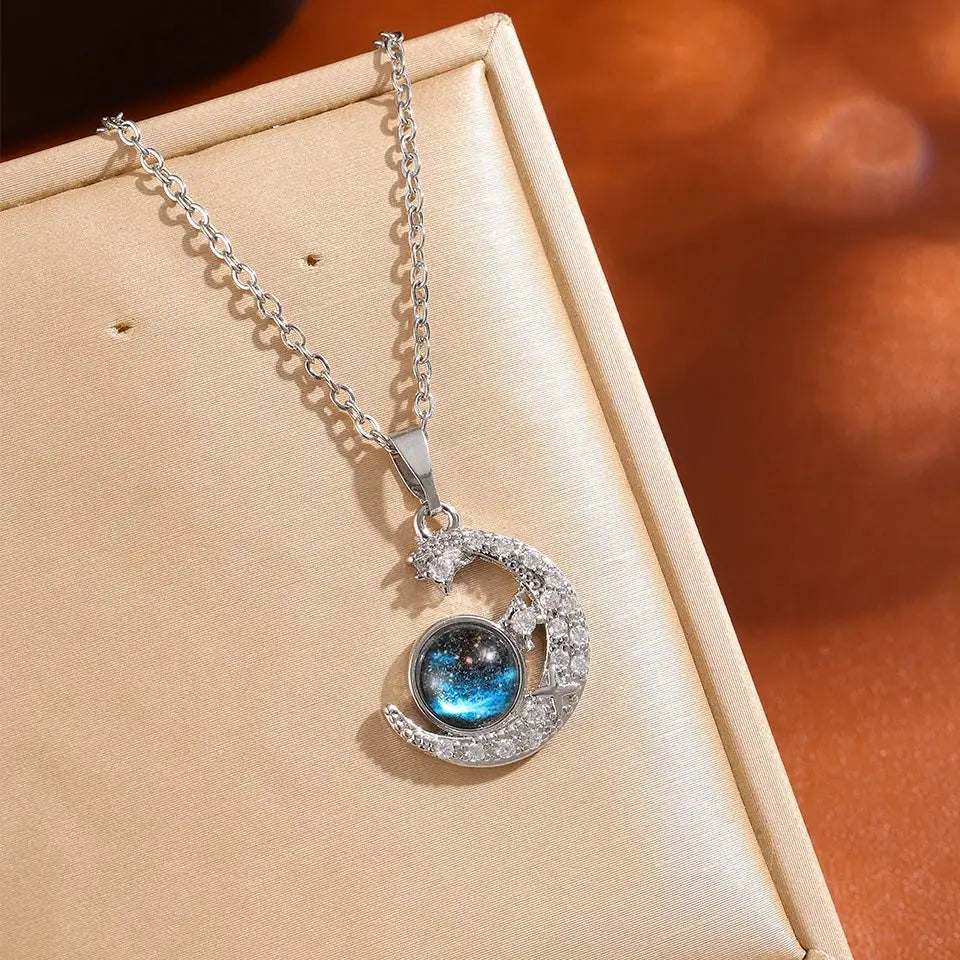 Light Luxury Titanium Steel Star Series Necklace For Women With Gold Planet Moon Astronaut Pendant Jewelry Gift