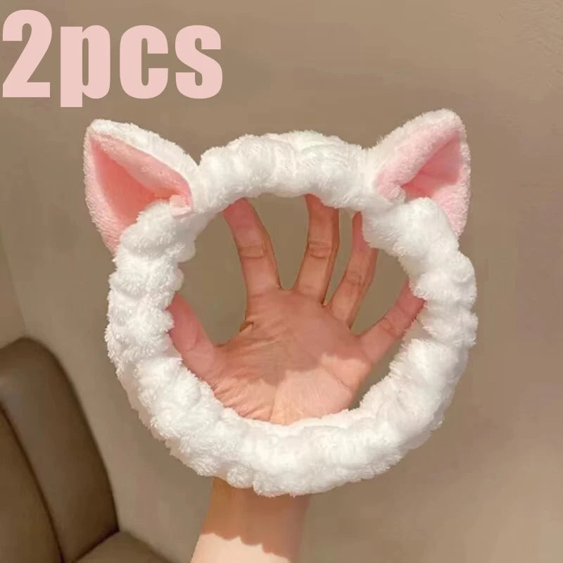 Cat Coral Plush Hairband With Bow For Makeup And Face Washing Soft Cute Headband For Hair Care