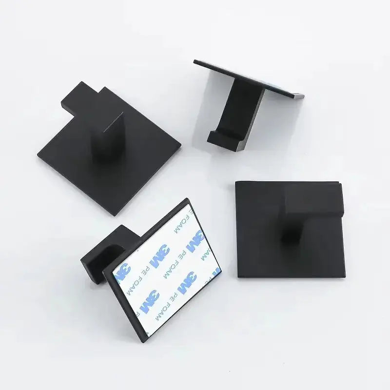 4-pack black metal adhesive wall robe hooks for towels, coats, keys
