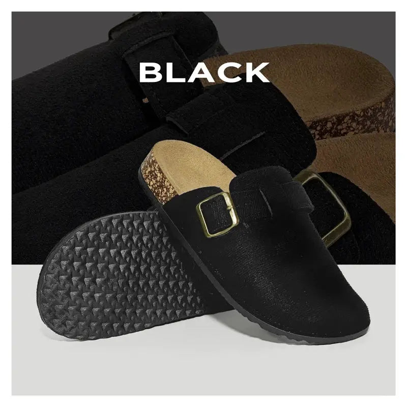CozyPath Outdoor Slide Slippers With Flannel Upper Closed Toe Non Slip All Season Mens Womens Sandals