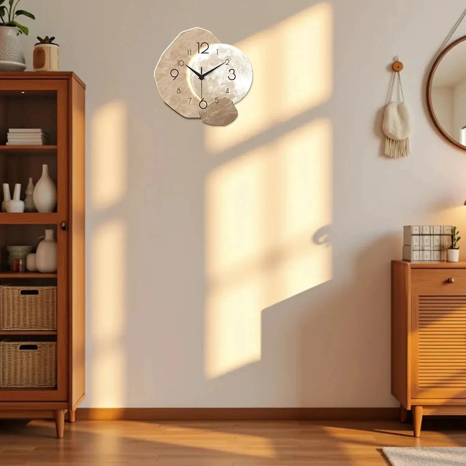 Wall clock: Modern Simple Silent Moon Design by Simples Market, wooden, quartz movement.