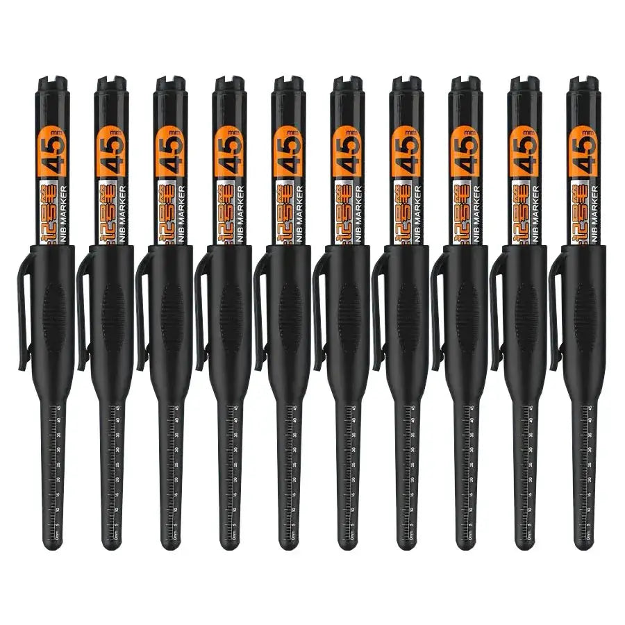 Simples Market 10-pack marker pens with 45mm tips; waterproof quick-dry ink for woodworking, black red blue.
