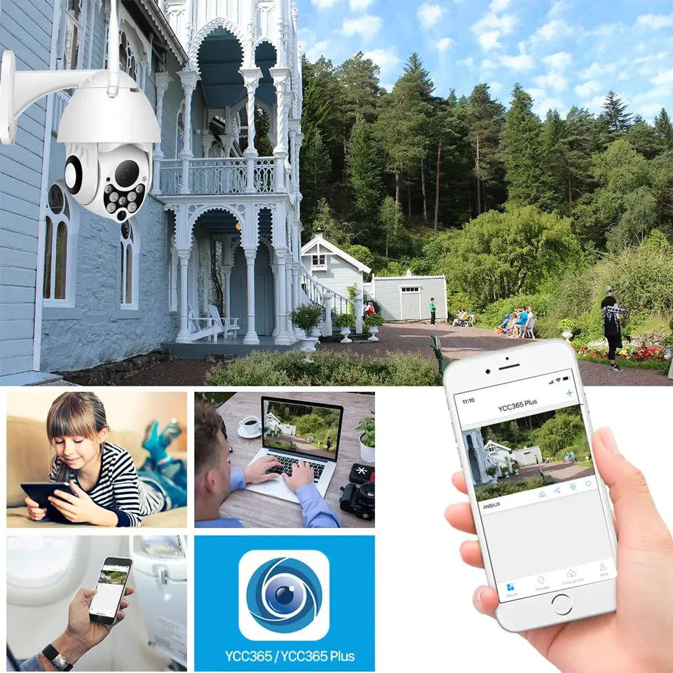 YCC365 Plus outdoor PTZ wifi security camera, white, 1080P HD, waterproof, 4x zoom, Simples Market