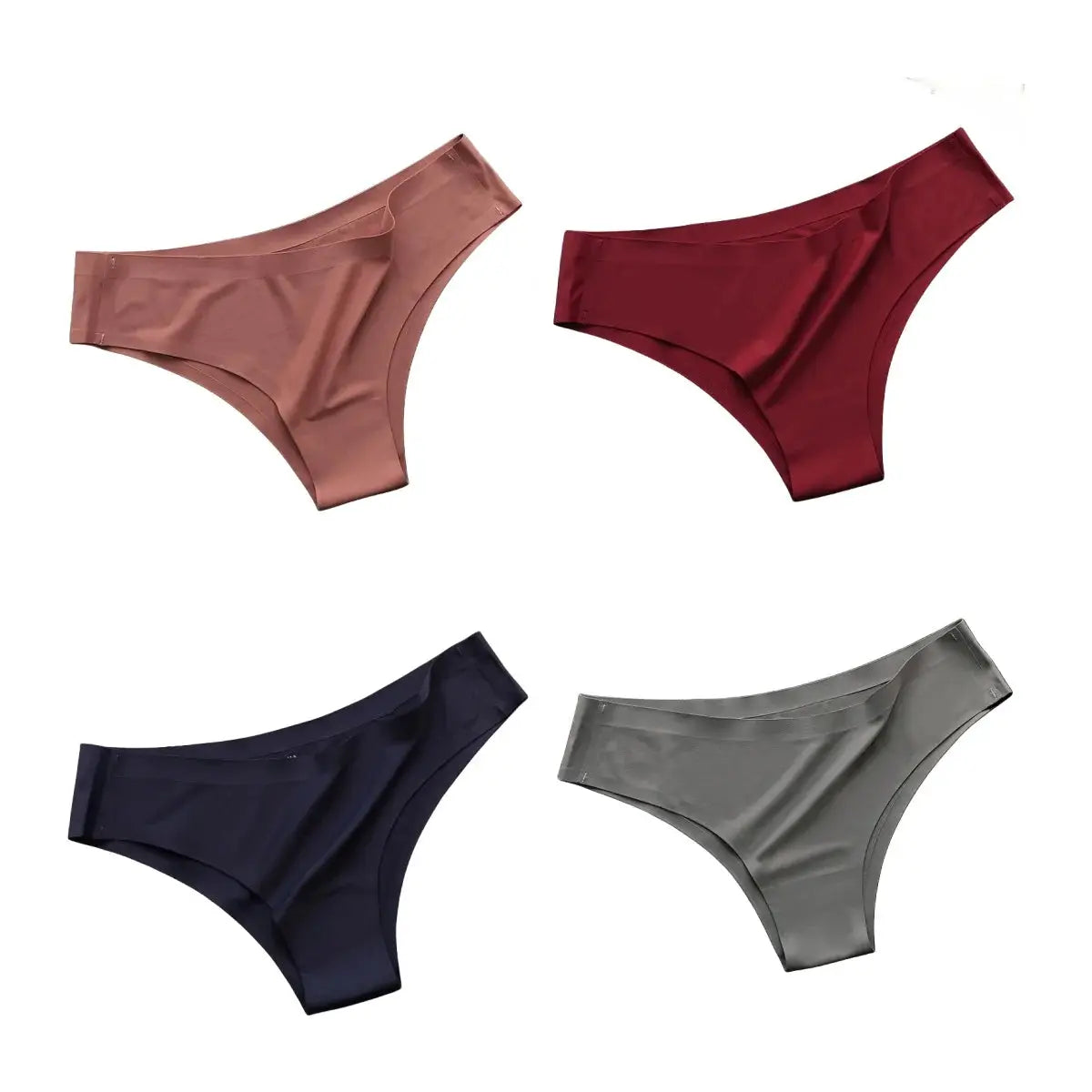 4-piece set of seamless Brazilian panties in pink-beige, burgundy, navy, and gray; ice silk, ultra-thin low-waist briefs