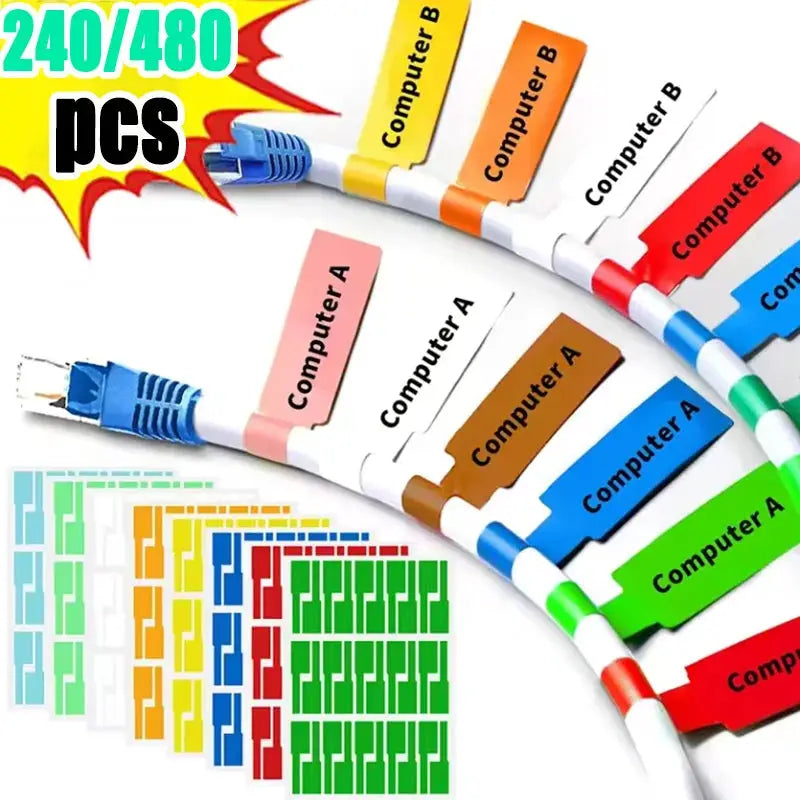 240/480 Pack Self Adhesive Cable Labels Colorful Waterproof Wire Marking Ties For Laser Printer Stickers Organizers
