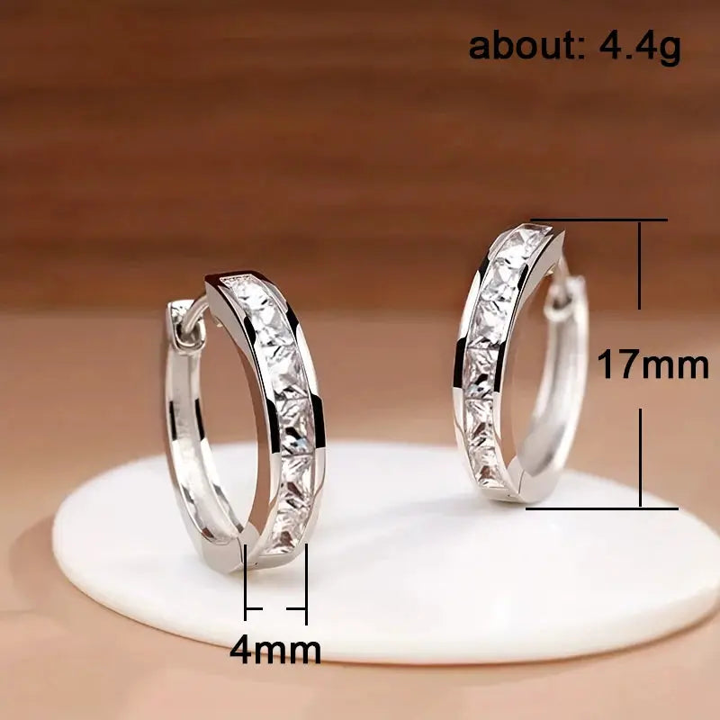 Huitan Classic Design Women Hoop Earrings With Princess Square CZ Cubic Zirconia Elegant And Versatile Jewelry