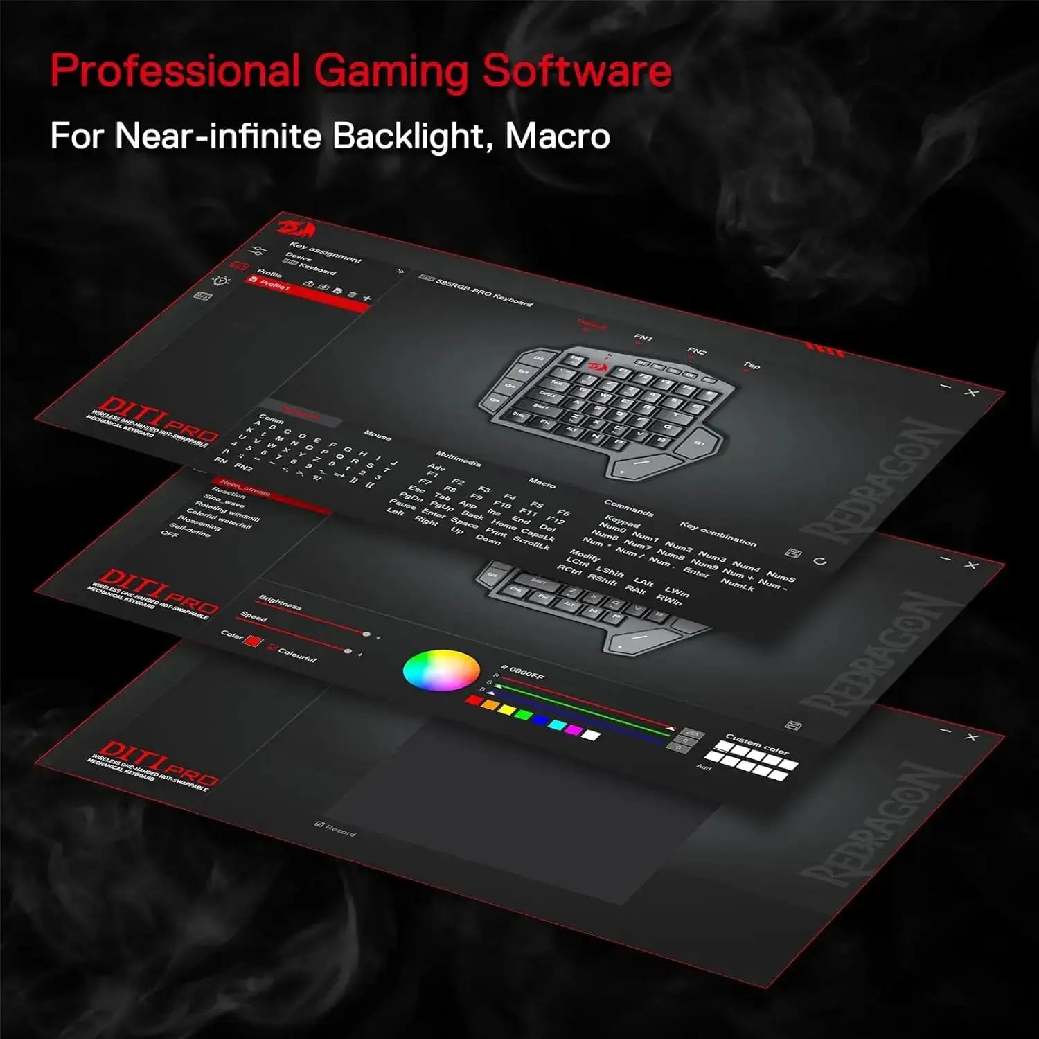 Redragon K585 PRO wireless one-handed mechanical keyboard, 42 keys, RGB, 7 macro keys, 3-mode, detachable wrist rest