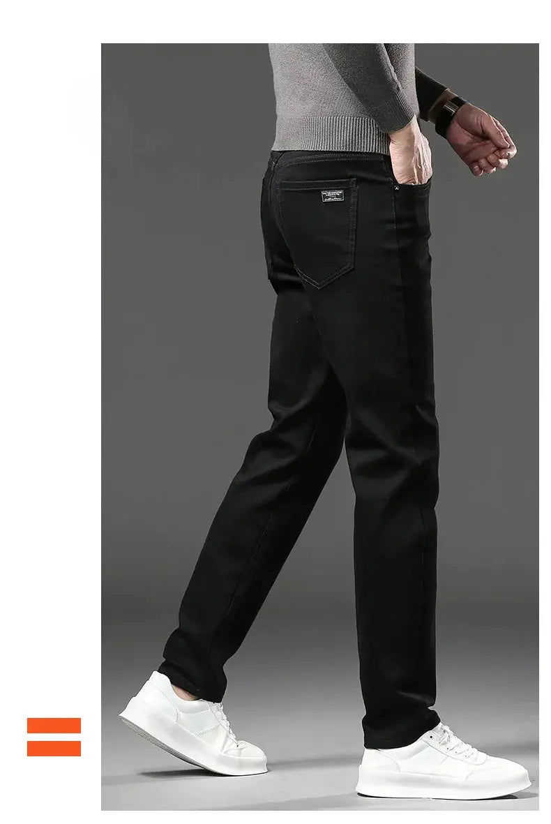 Men's black fleece-lined jeans, slim straight fit, Simples Market