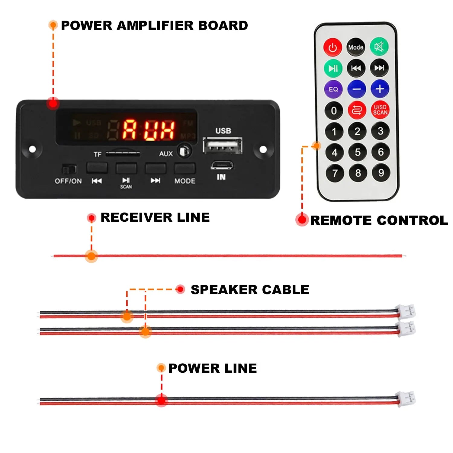 50W Bluetooth 5.0 MP3 Decoder Board For Speaker With USB TF Card FM Radio Module Handsfree Voice Recording