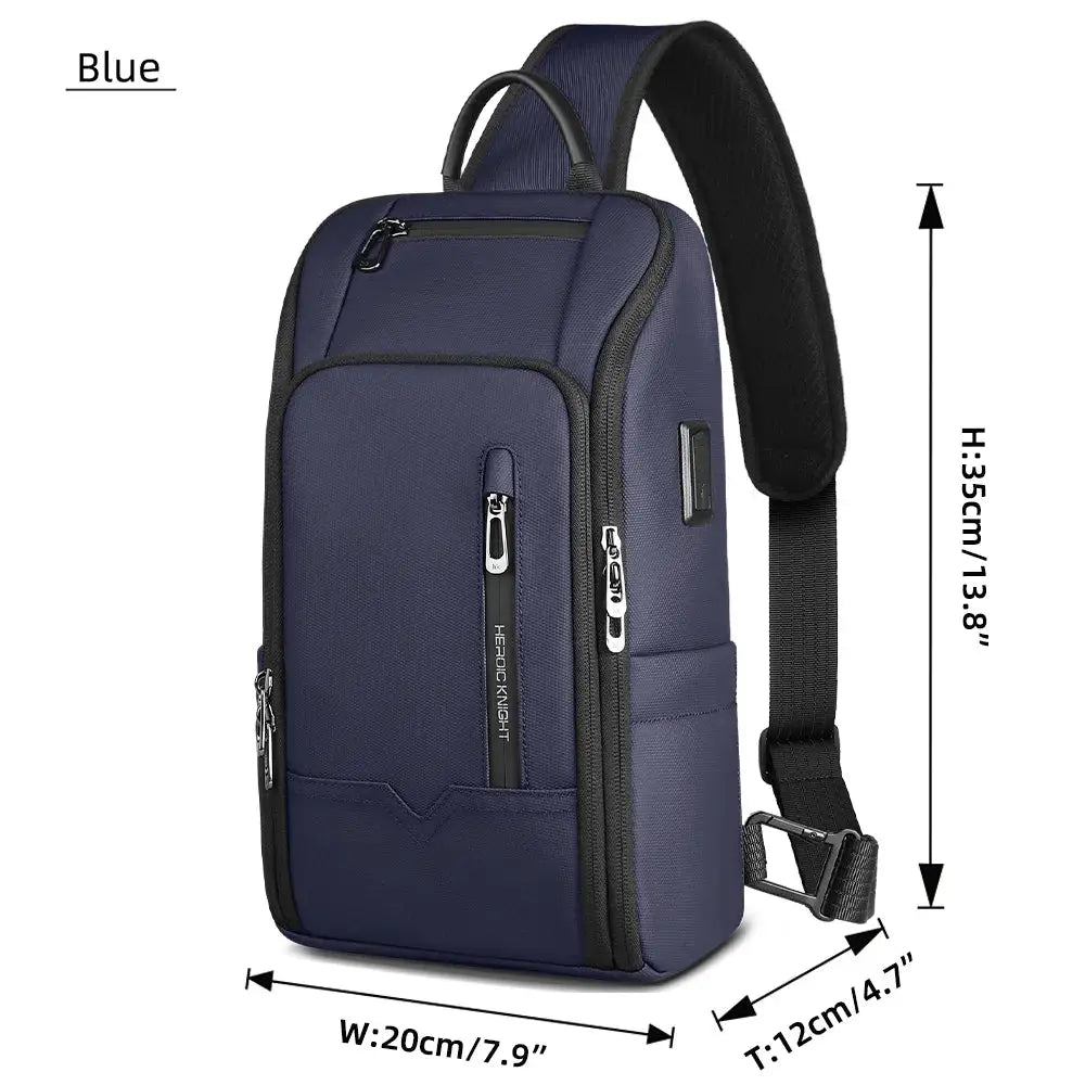 Blue HK anti-theft crossbody bag for men with USB port, waterproof Oxford fabric and multiple pockets