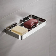 304 stainless steel wall-mounted bathroom shelf with two soap bars, sponge organizer, grid rack, polished chrome