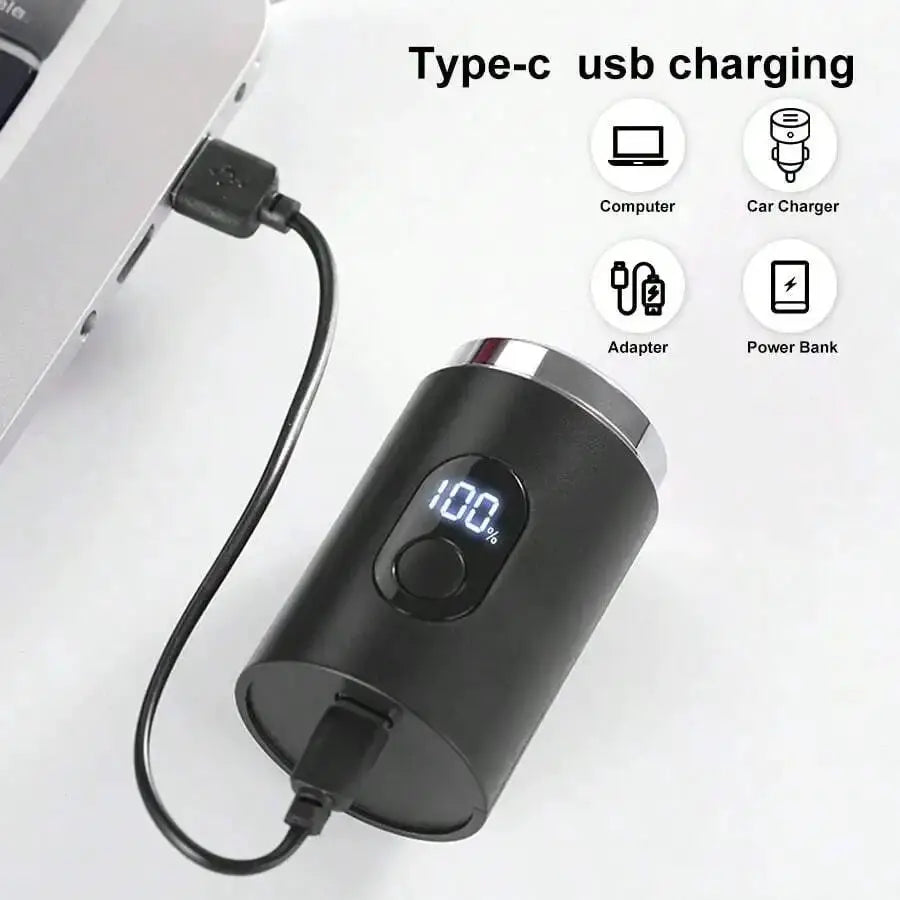 Simples Market cordless USB-C rechargeable foil shaver for men with digital display, black, compact travel-friendly.