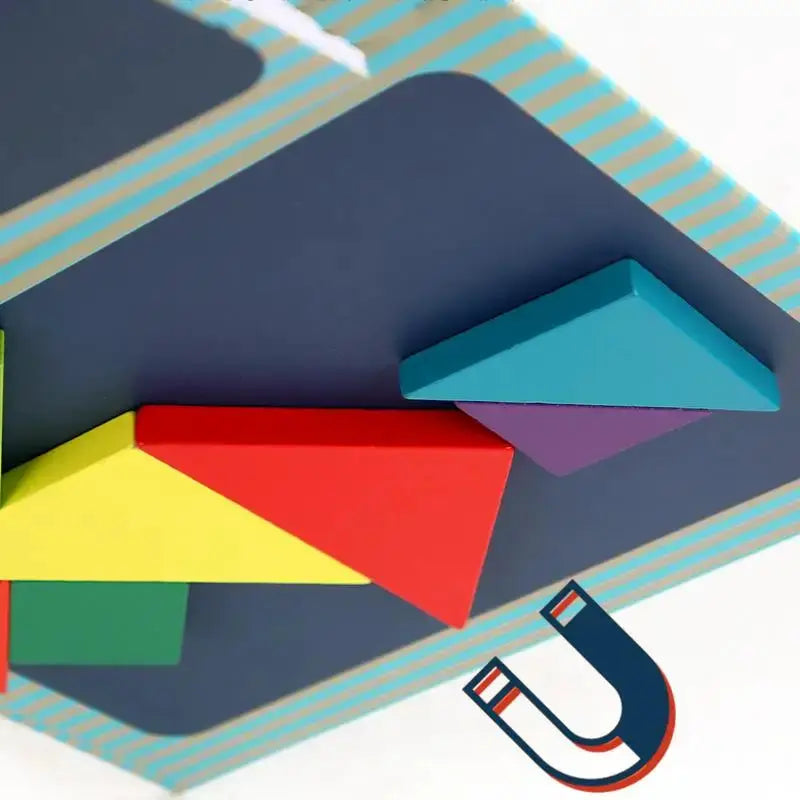 Wooden Jigsaw Magnetic Tangram Puzzle Book For Children Montessori Educational Toy Portable Learning Intelligence