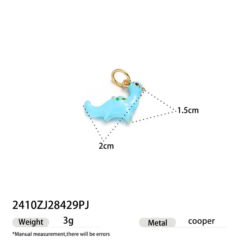 Blue dinosaur pendant charm on a gold-tone single hoop earring, cartoon animal design.