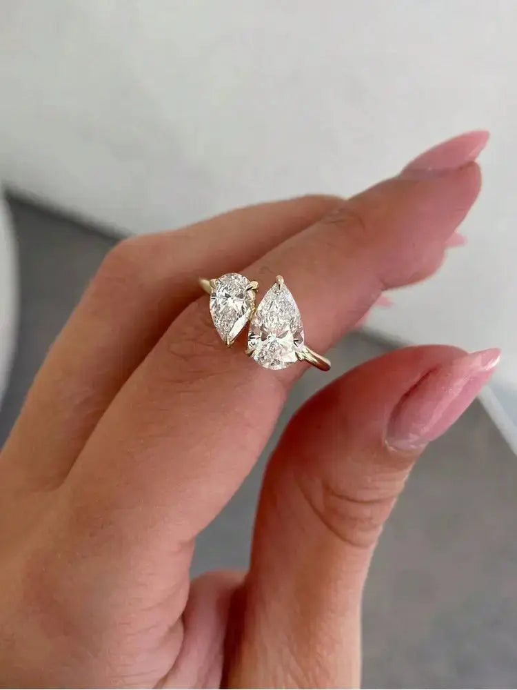 925 Sterling Silver Water Drop Interwoven Ring With Clear Pearl CZ For Women Gift Wedding Fine Jewelry