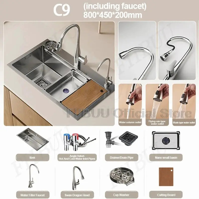 Simples Market 304 stainless steel kitchen sink, large single bowl, undercounter/topmount with faucet.