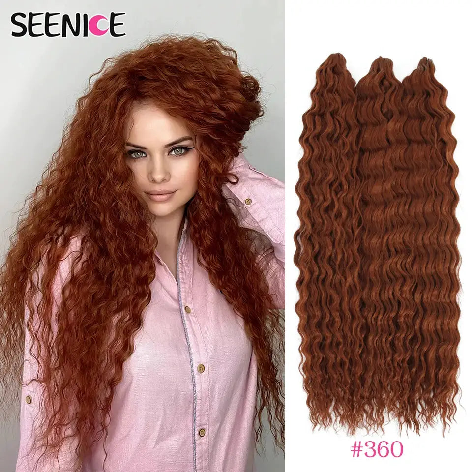 Ariel Curl crochet hair extension in ombre copper brown, 22 inch water wave, SEENICE, 3 bundles