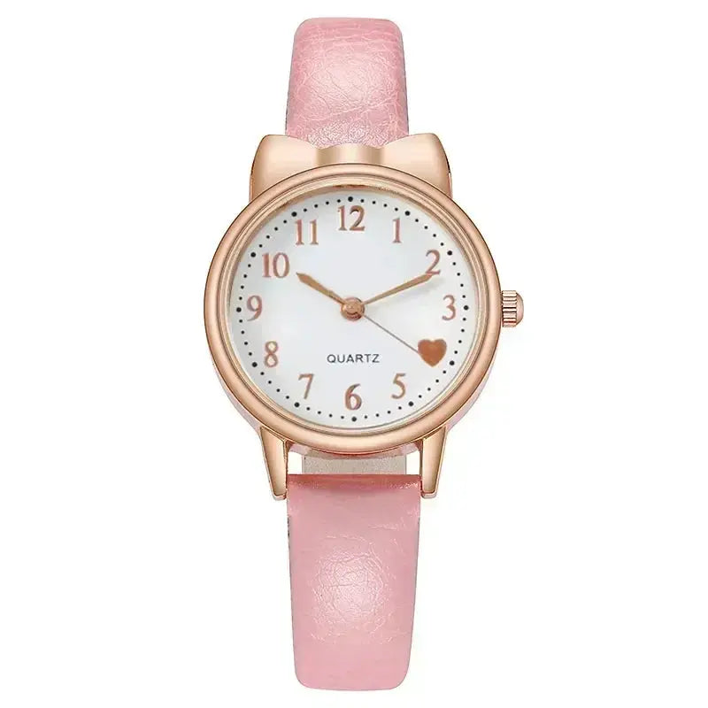 New Fashion Kids Digital Dial Girls Watch Leather Strap Quartz Movement Durable Timepiece Gift