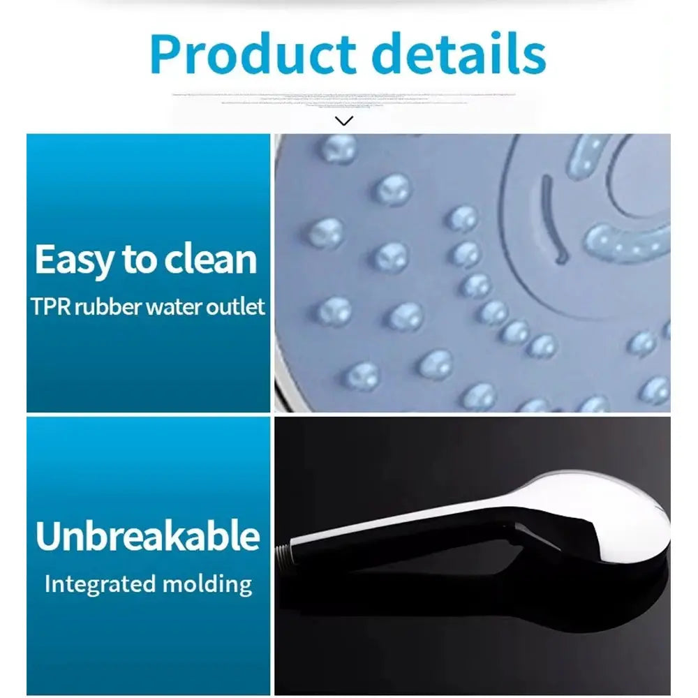 Bathroom pressurized hand shower set with large water output and universal adapters; includes 5 models.
